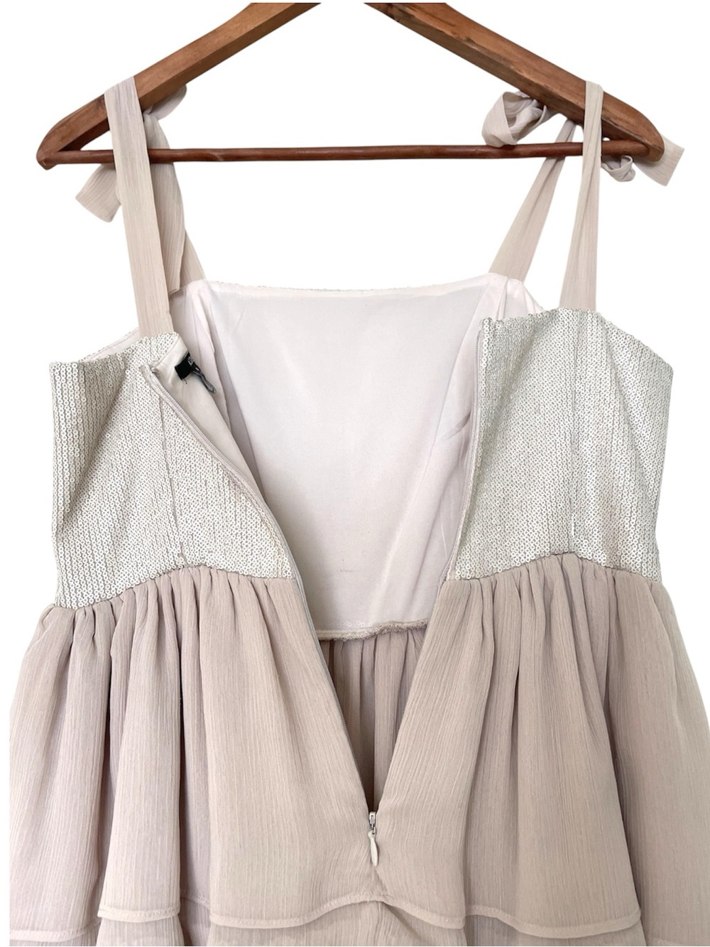 Jacob Blush Sequin Chiffon Tiered Party Dress 8 Tie Shoulder Cocktail Mini Y2k - Picture 8 of 11
